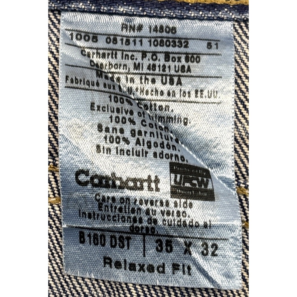 Carhartt Jeans Mens 35x32 (34x33) Blue Denim Straight Relaxed Fit Workwear USA - Picture 10 of 16